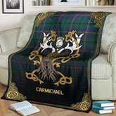 Carmichael Ancient Tartan Crest Premium Blanket - Celtic Stag style